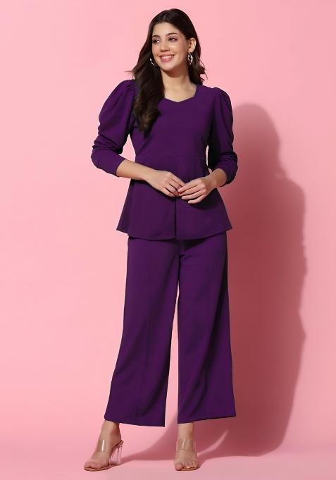 Purple Plain Lycra Co Ord Set