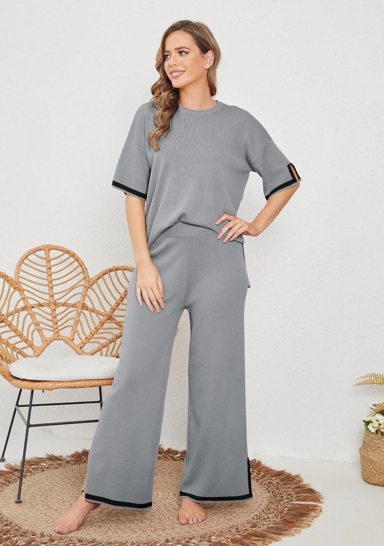 Grey Plain Lycra Co Ord Set - Indya
