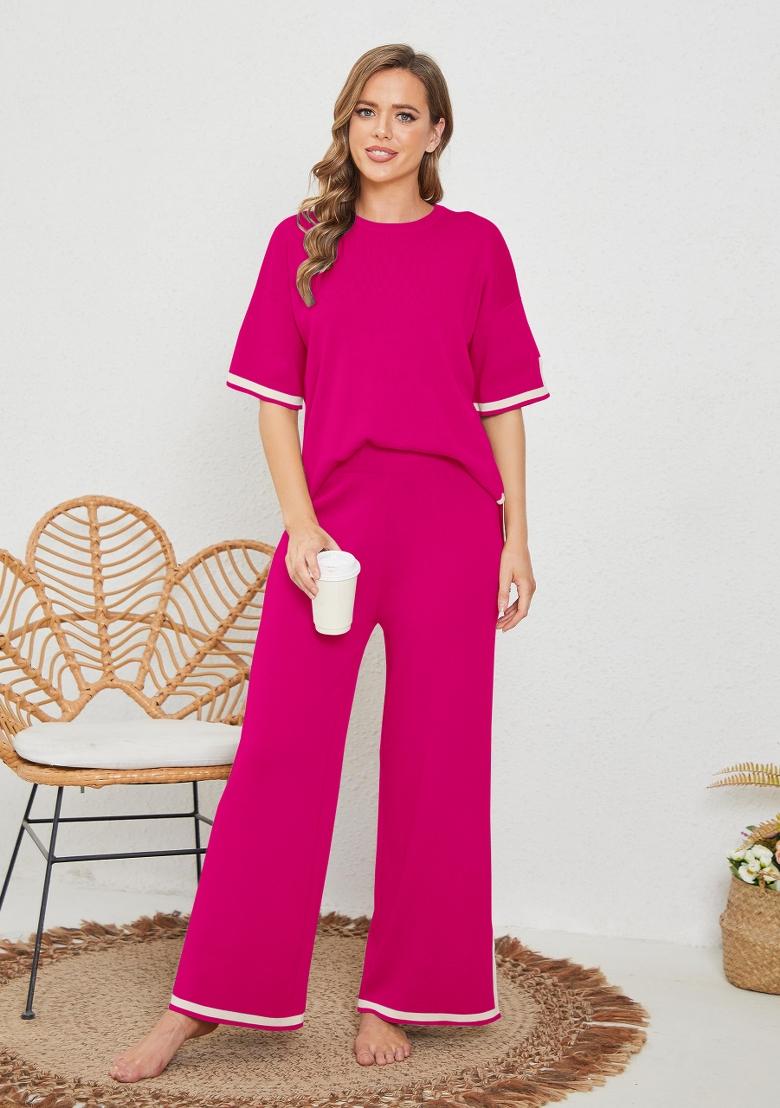 Magenta Plain Lycra Co Ord Set - Indya