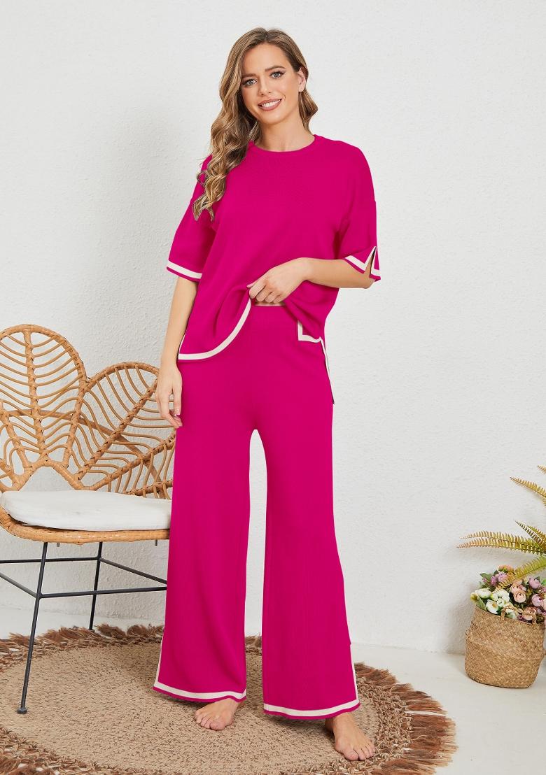 Magenta Plain Lycra Co Ord Set - Indya
