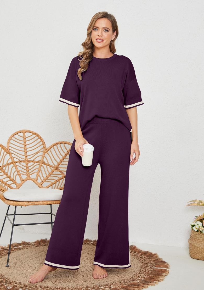 Wine Plain Lycra Co Ord Set - Indya