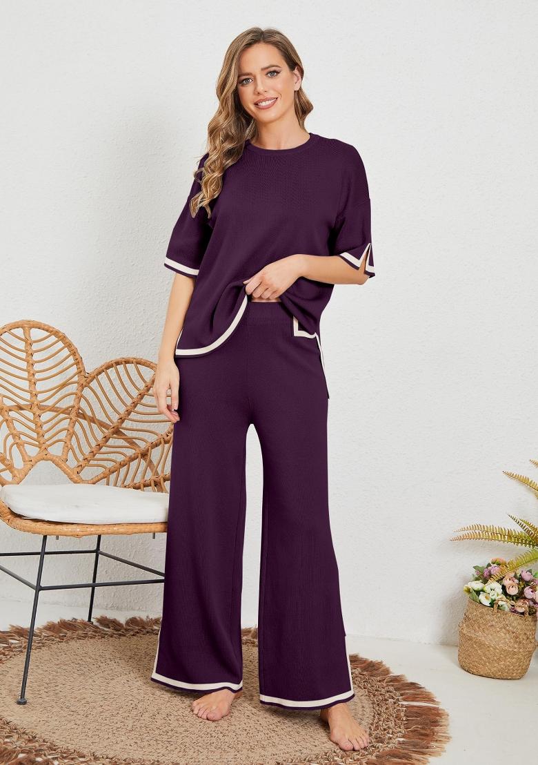 Wine Plain Lycra Co Ord Set - Indya