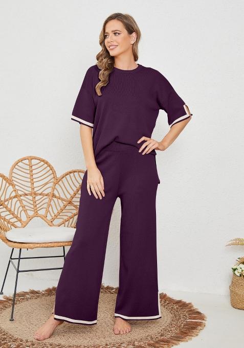 Wine Plain Lycra Co Ord Set