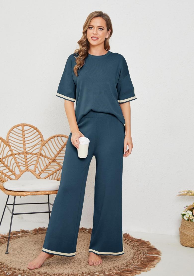 Teal Plain Lycra Co Ord Set - Indya