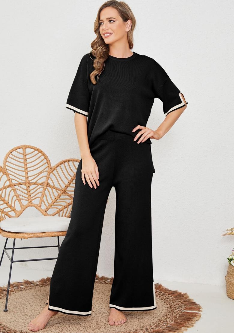 Black Plain Lycra Co Ord Set - Indya