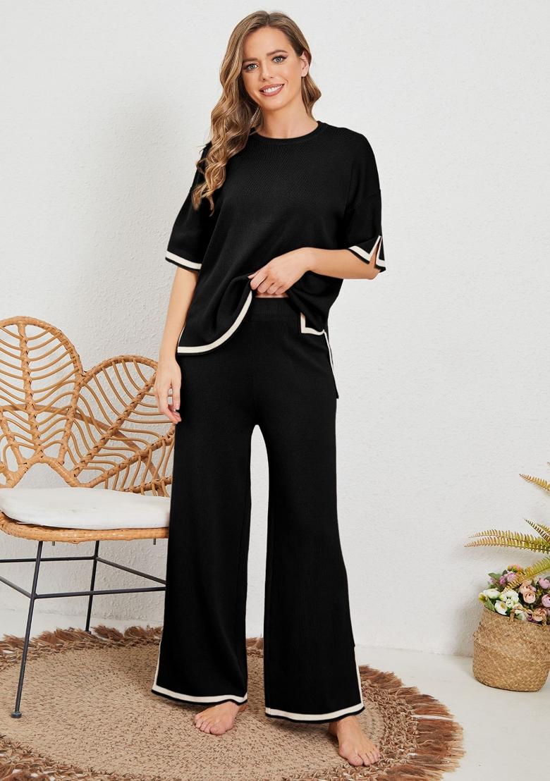 Black Plain Lycra Co Ord Set - Indya