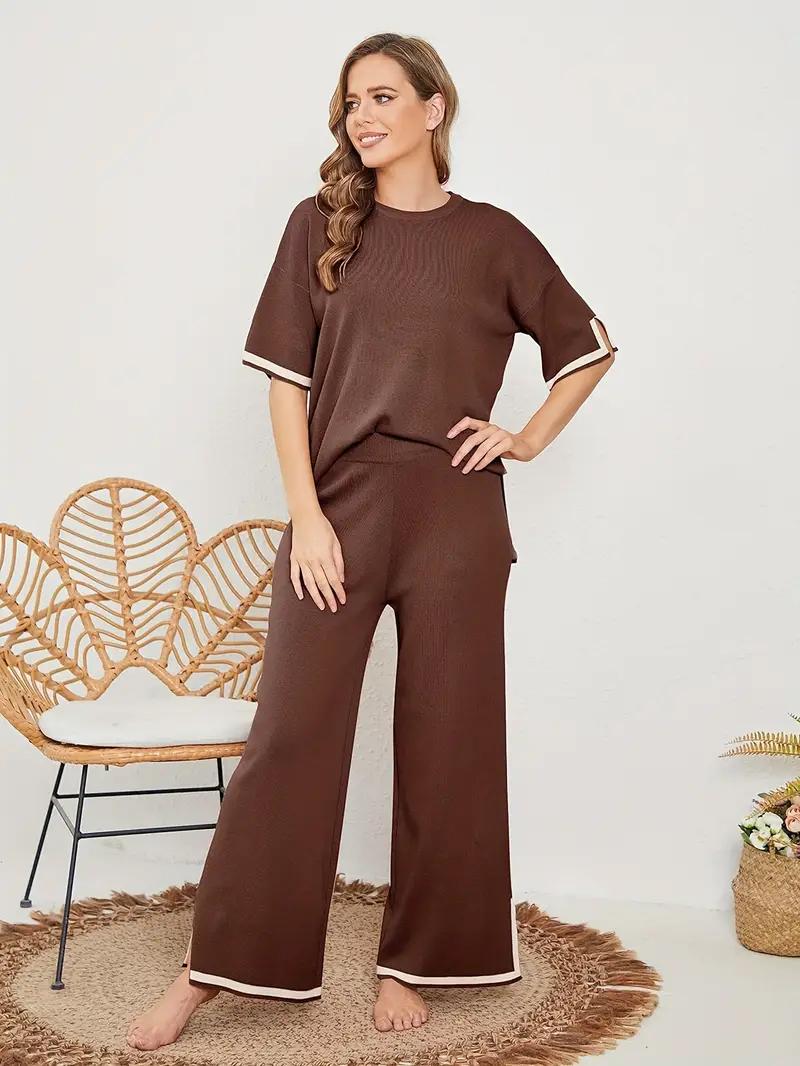 Coffee Plain Lycra Co Ord Set - Indya