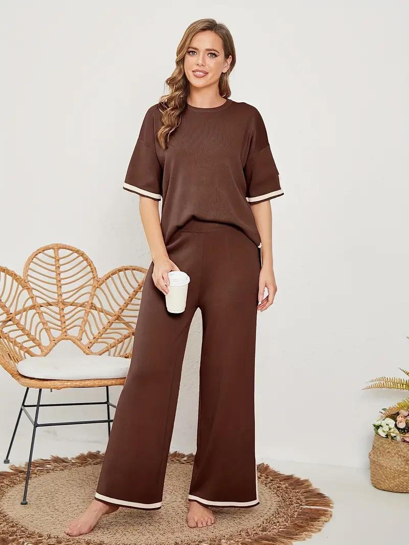 Coffee Plain Lycra Co Ord Set - Indya