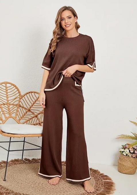 Coffee Plain Lycra Co Ord Set
