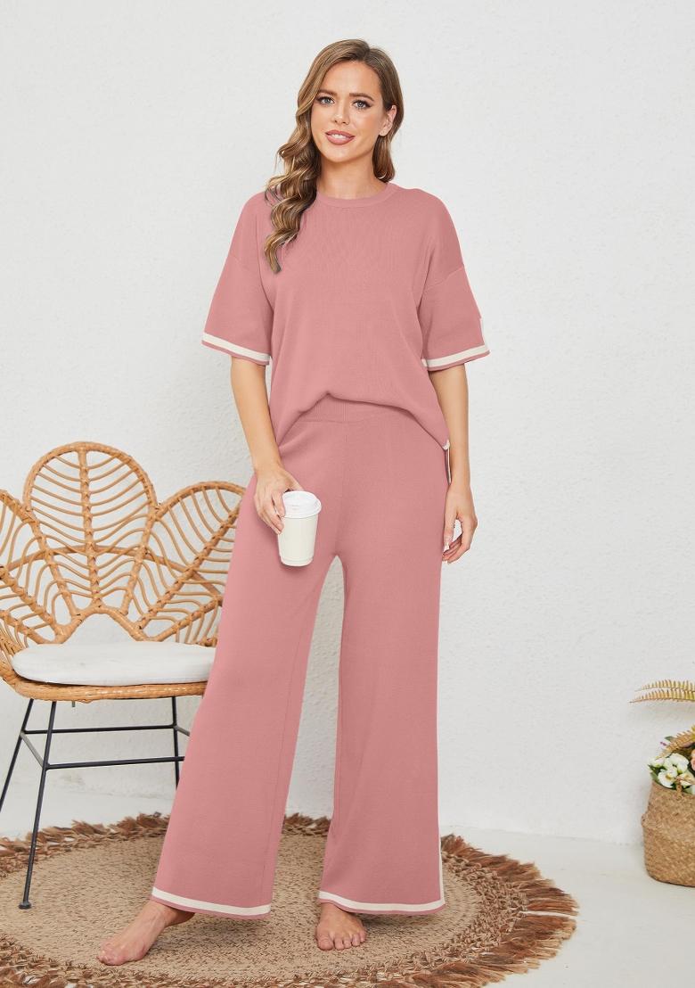 Peach Plain Lycra Co Ord Set - Indya