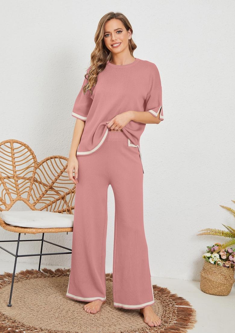 Peach Plain Lycra Co Ord Set - Indya