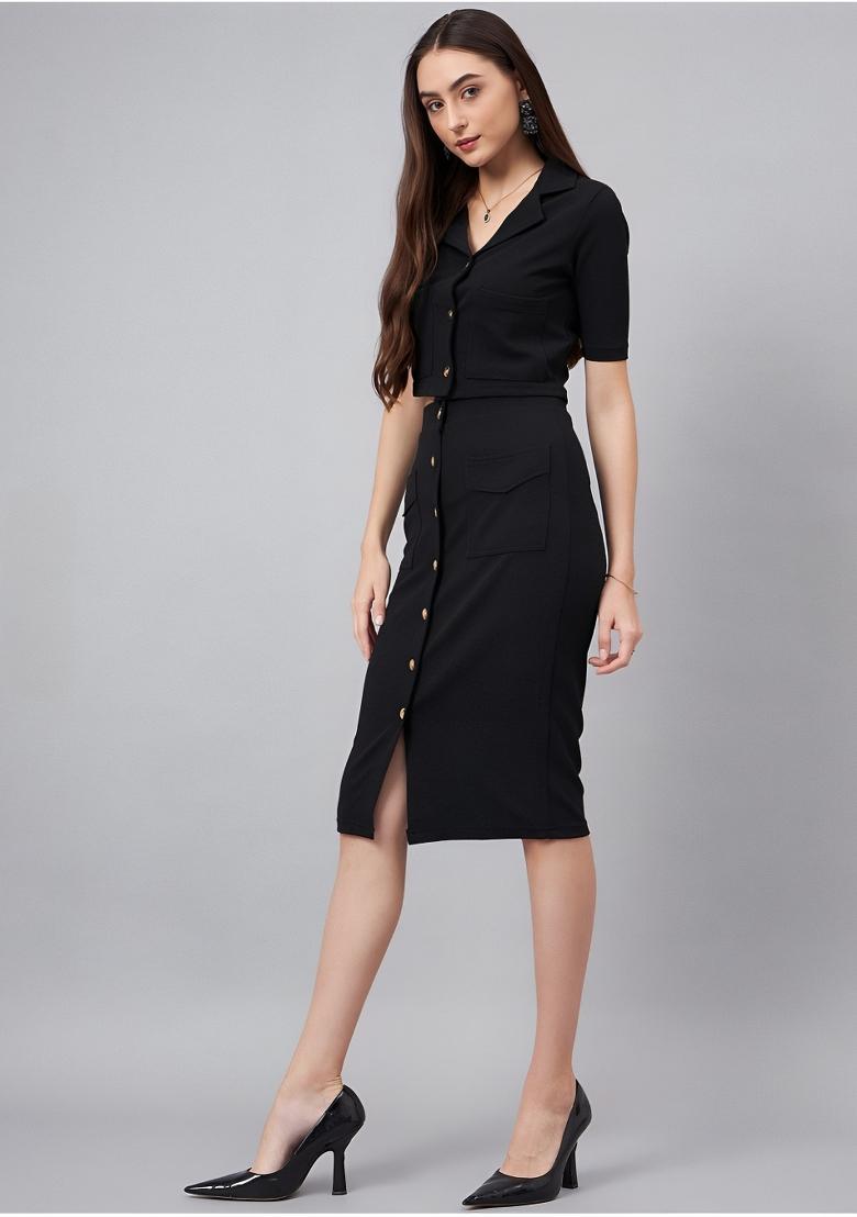 Black Plain Lycra Co Ord Set - Indya
