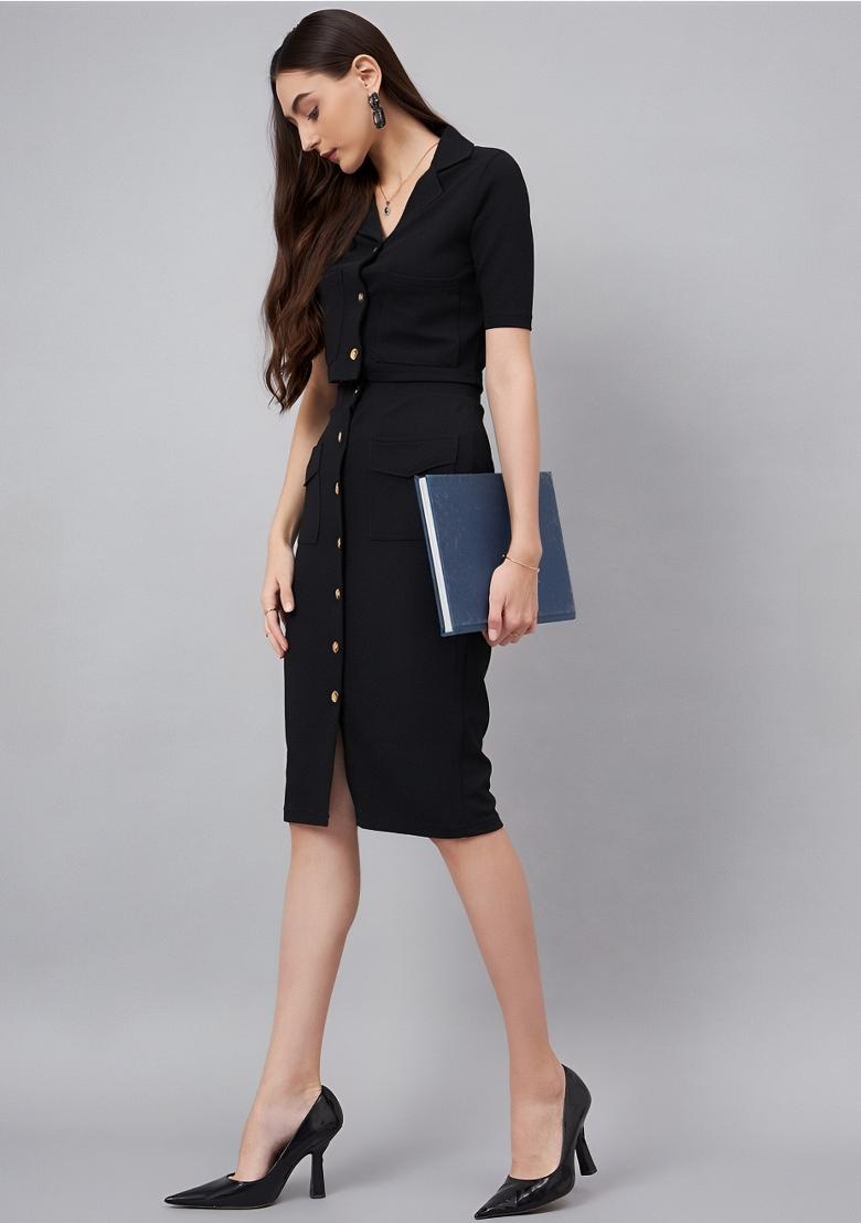 Black Plain Lycra Co Ord Set - Indya