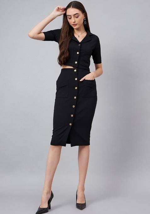 Black Plain Lycra Co Ord Set
