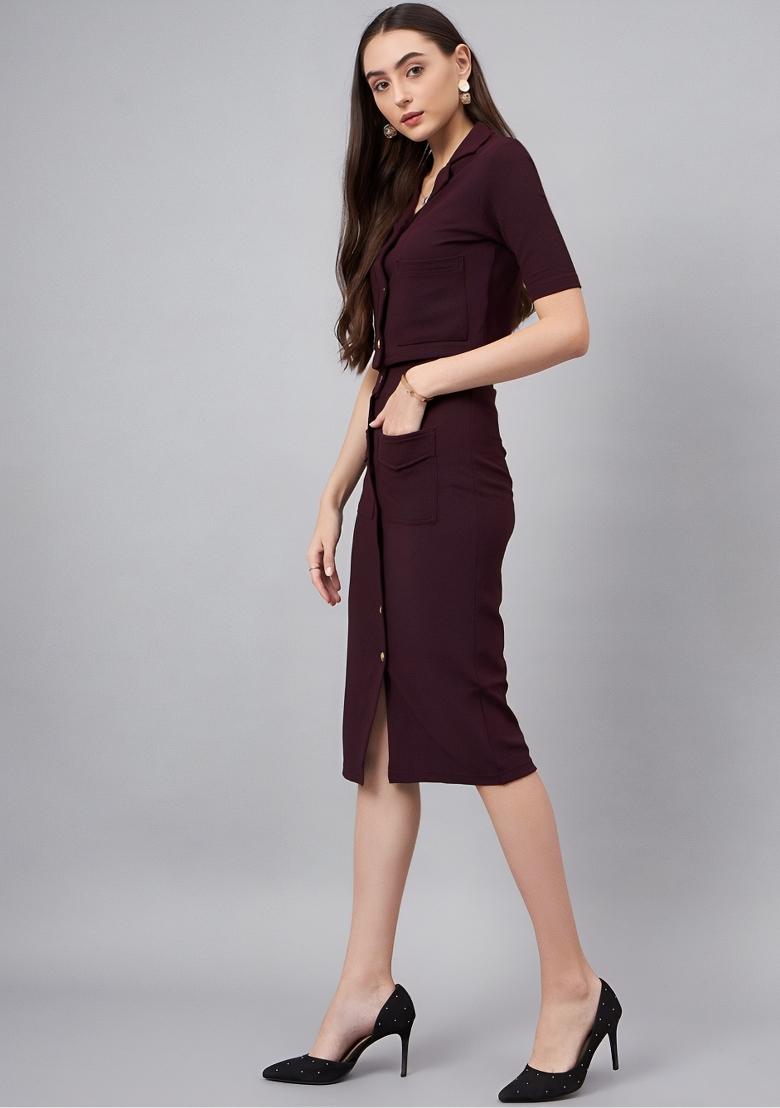 Wine Printed Lycra Co Ord Set - Indya