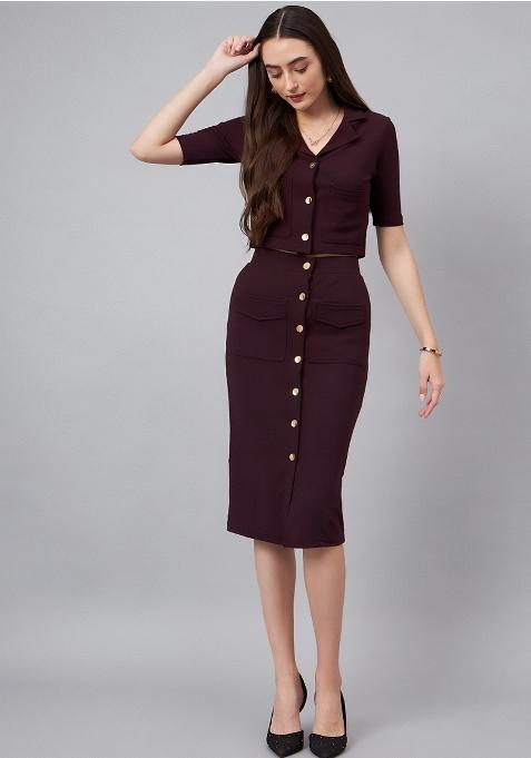 Wine Printed Lycra Co Ord Set