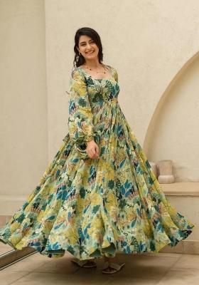 Multicolor Printed Chinon Gown