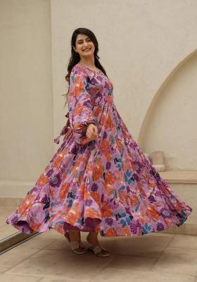 Pink Printed Chinon Gown