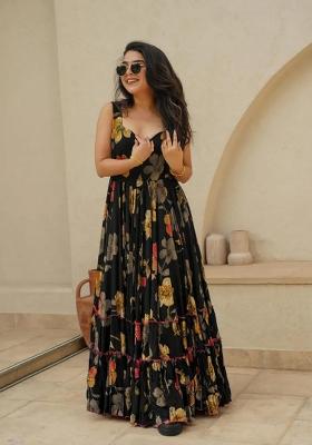 Black Printed Rayon Gown