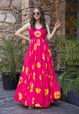 Pink Printed Rayon Gown