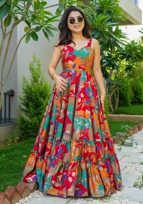 Multicolor Printed Rayon Gown