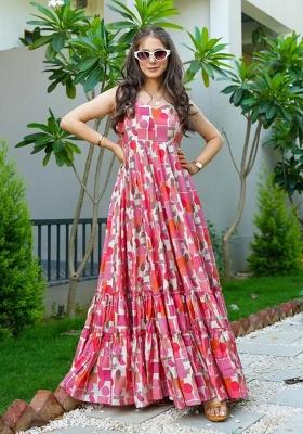 Baby Pink Printed Rayon Gown
