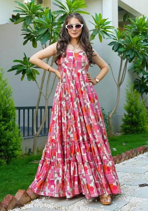 Baby Pink Printed Rayon Gown
