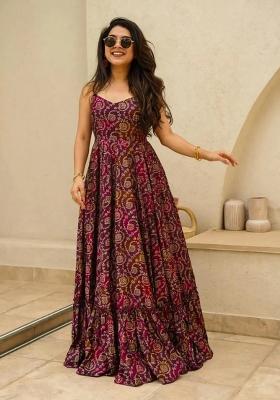 Purple Printed Rayon Gown