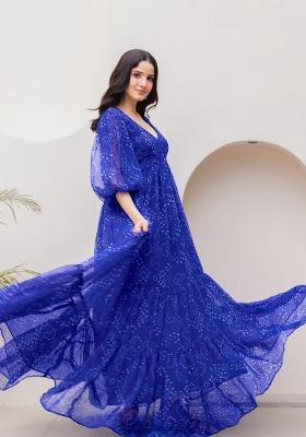 Dark Blue Printed Georgette Gown