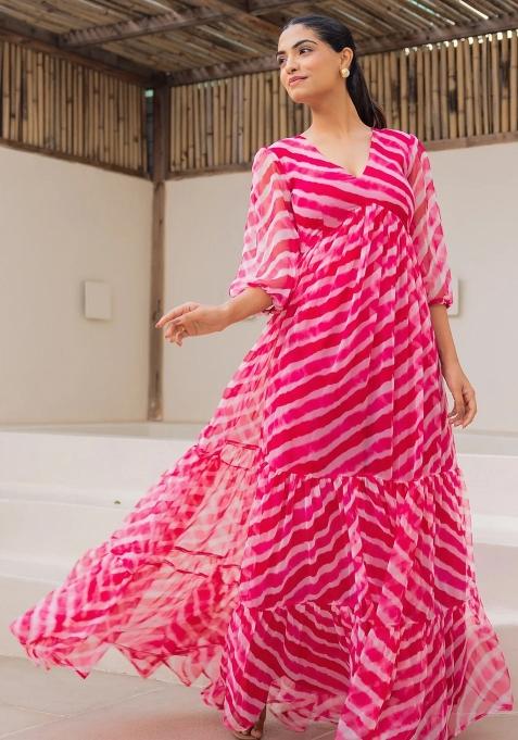 Pink Printed Georgette Gown