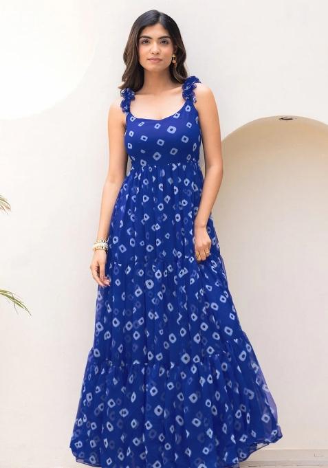 Blue Printed Georgette Gown