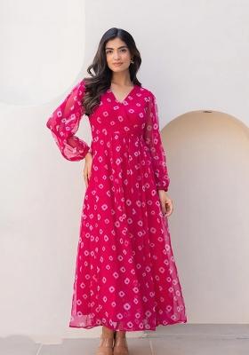 Pink Printed Georgette Gown