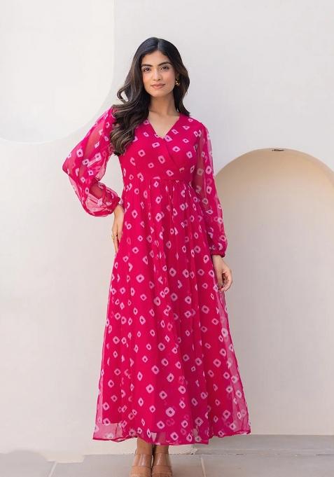 Pink Printed Georgette Gown
