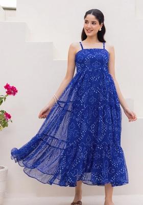 Dark Blue Printed Georgette Gown