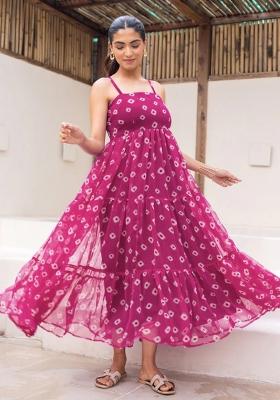 Maroon Printed Georgette Gown