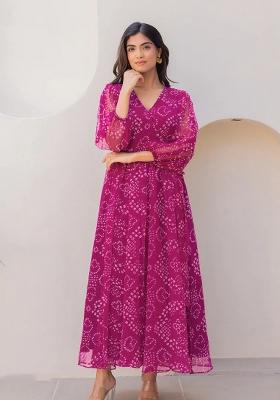 Purple Printed Georgette Gown