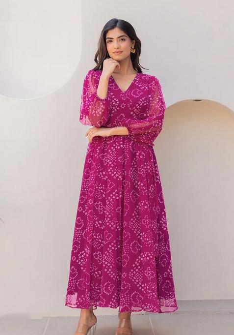 Purple Printed Georgette Gown