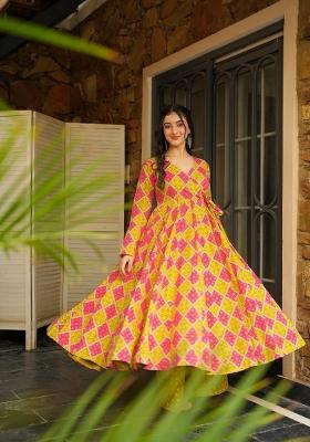 Orange Printed Rayon Gown Set