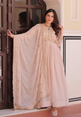 Chiku Embroidered Georgette Gown With Dupatta