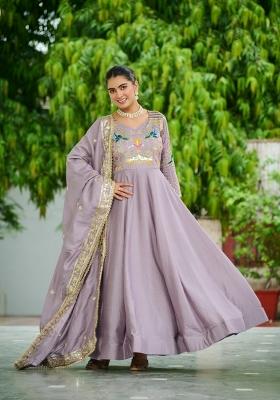 Onion Embroidered Silk Gown With Dupatta