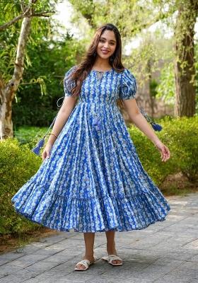 Blue Printed Rayon Kurta