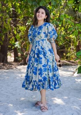 Blue Printed Rayon Kurta