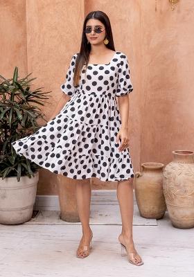 White And Black Printed Rayon Kurta