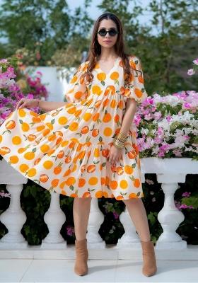 Off White Printed Rayon Kurta