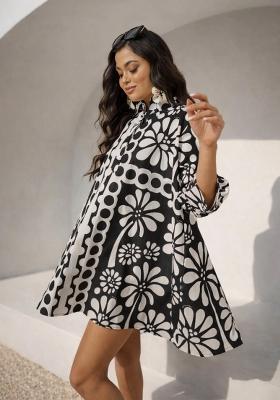 Black Printed Poplin Dress
