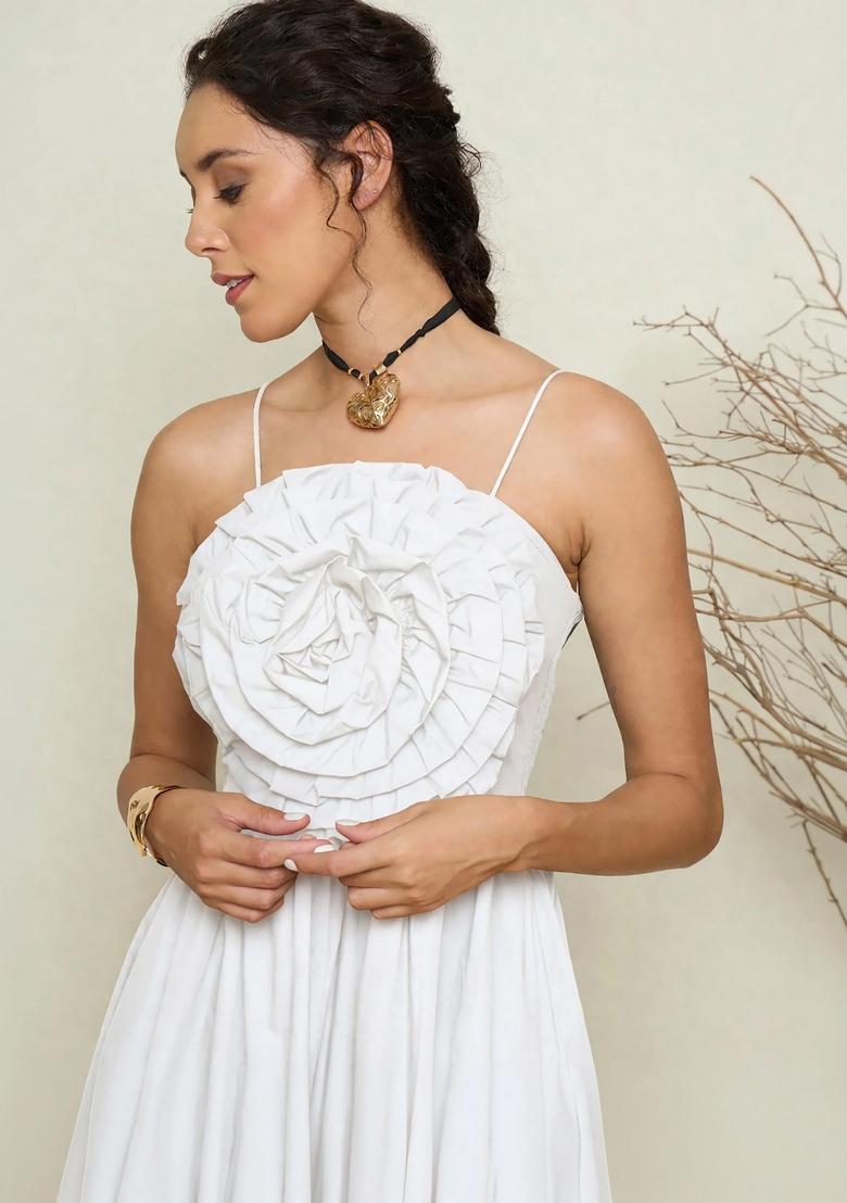 White Solid Poplin Dress - Indya