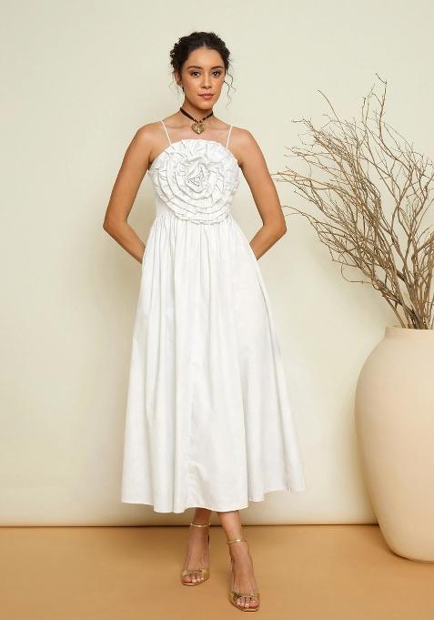 White Solid Poplin Dress
