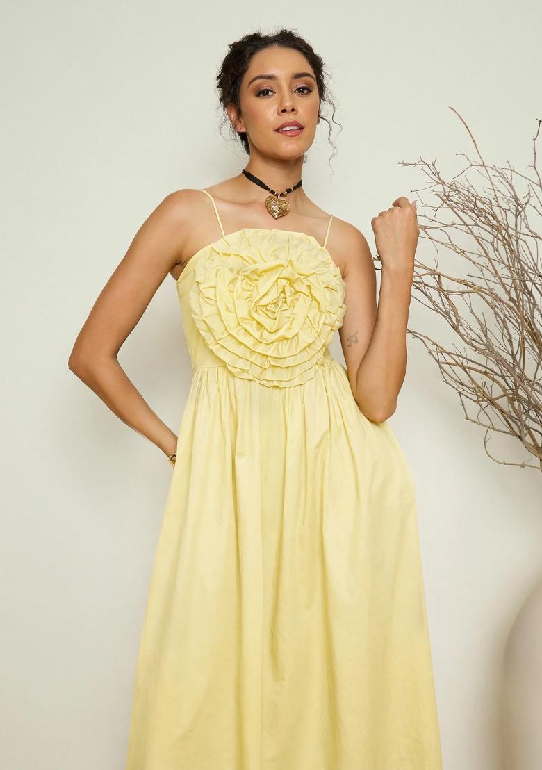 Yellow Solid Poplin Dress - Indya