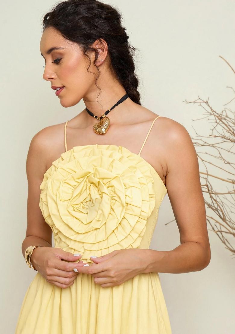 Yellow Solid Poplin Dress - Indya