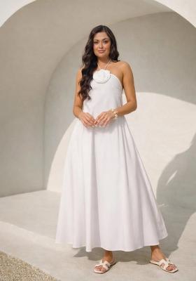 White Solid Poplin Dress
